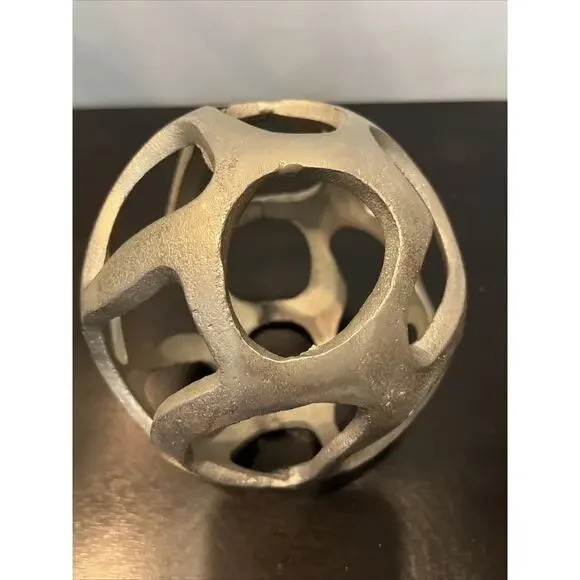 Silver Metal Decor Sphere Orb Globe Ball Accent Piece Modern Eclectic6” - Picture 2 of 3